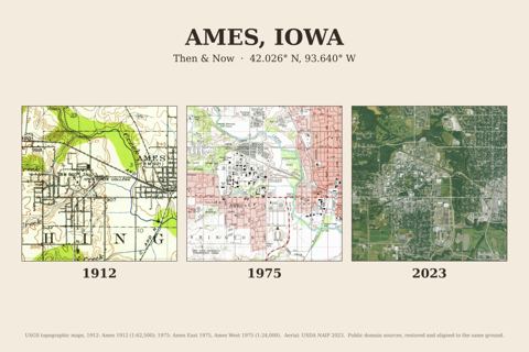 Ames, Iowa then and now map