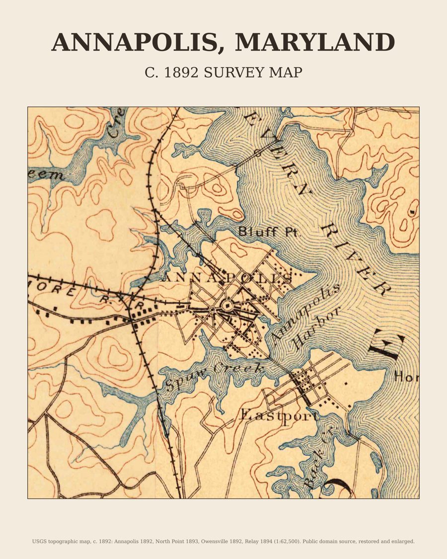 Annapolis, Maryland on the 1892 USGS topographic map