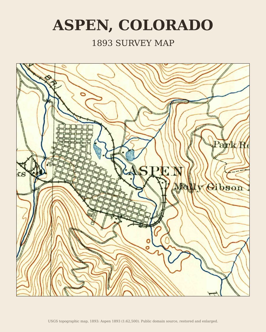 Aspen, Colorado on the 1893 USGS topographic map