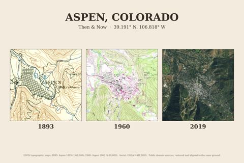 Aspen, Colorado then and now map