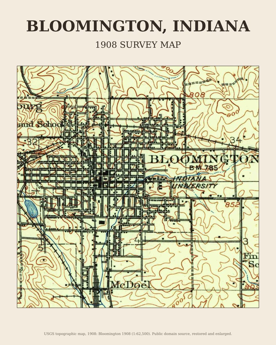 Bloomington, Indiana on the 1908 USGS topographic map
