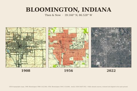 Bloomington, Indiana then and now map
