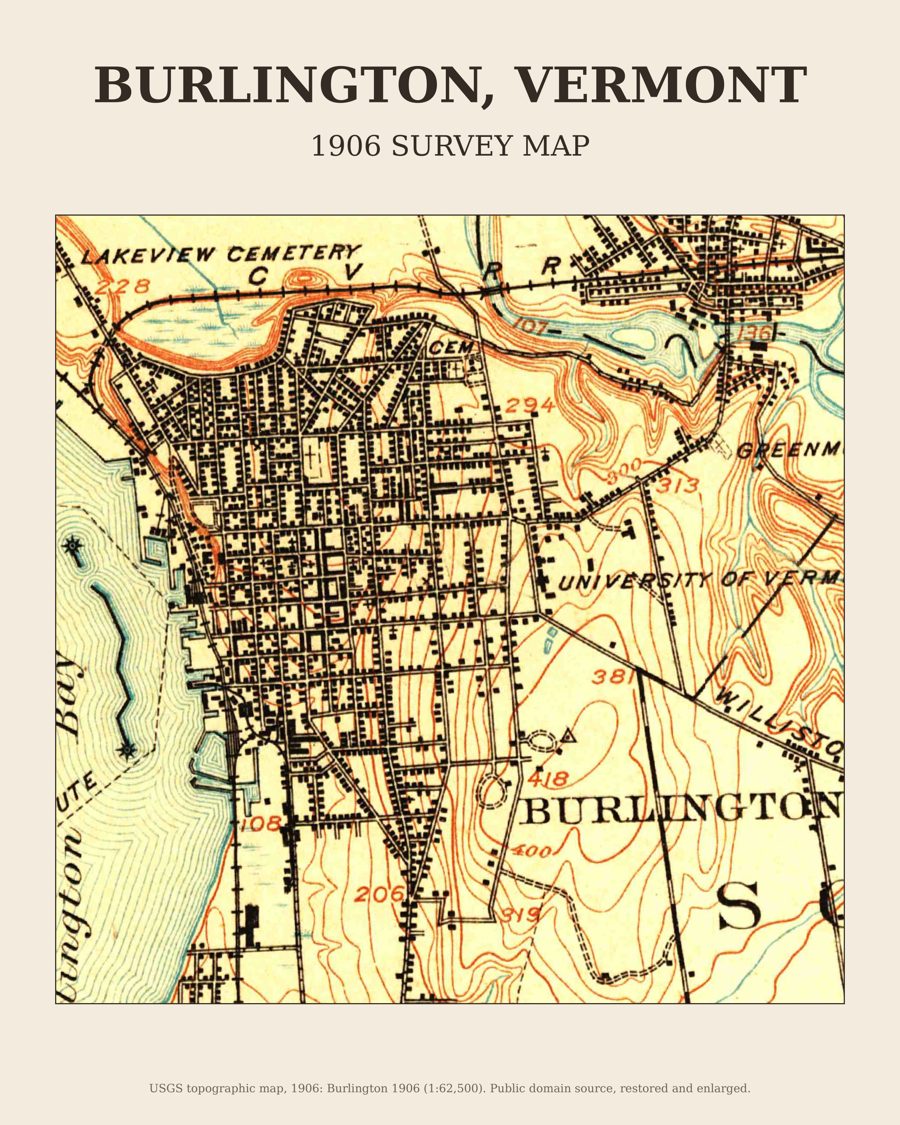 Burlington, Vermont on the 1906 USGS topographic map