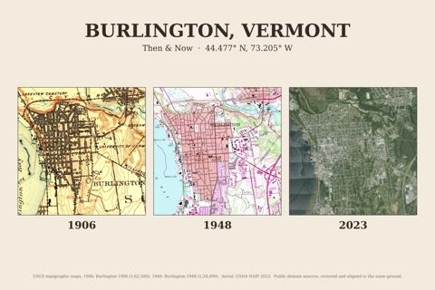 Burlington, Vermont then and now map