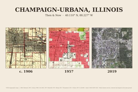 Champaign-Urbana, Illinois then and now map