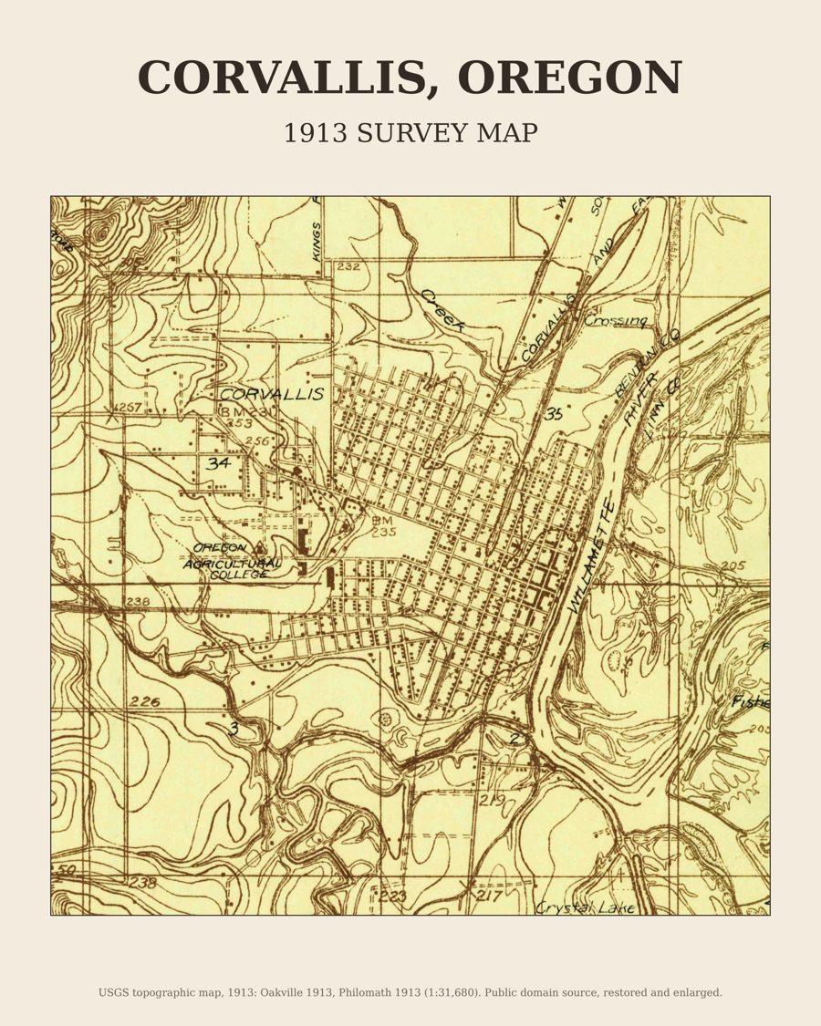 Corvallis, Oregon on the 1913 USGS topographic map