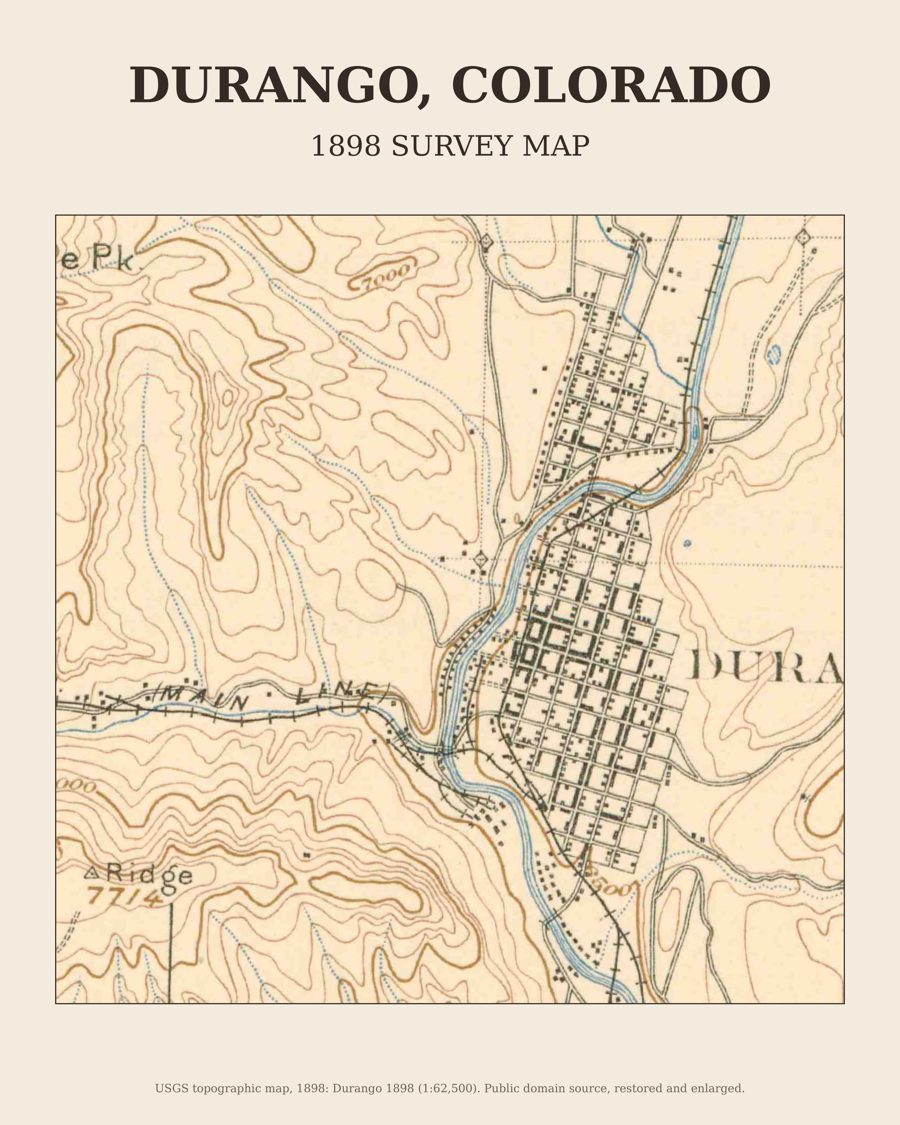 Durango, Colorado on the 1898 USGS topographic map