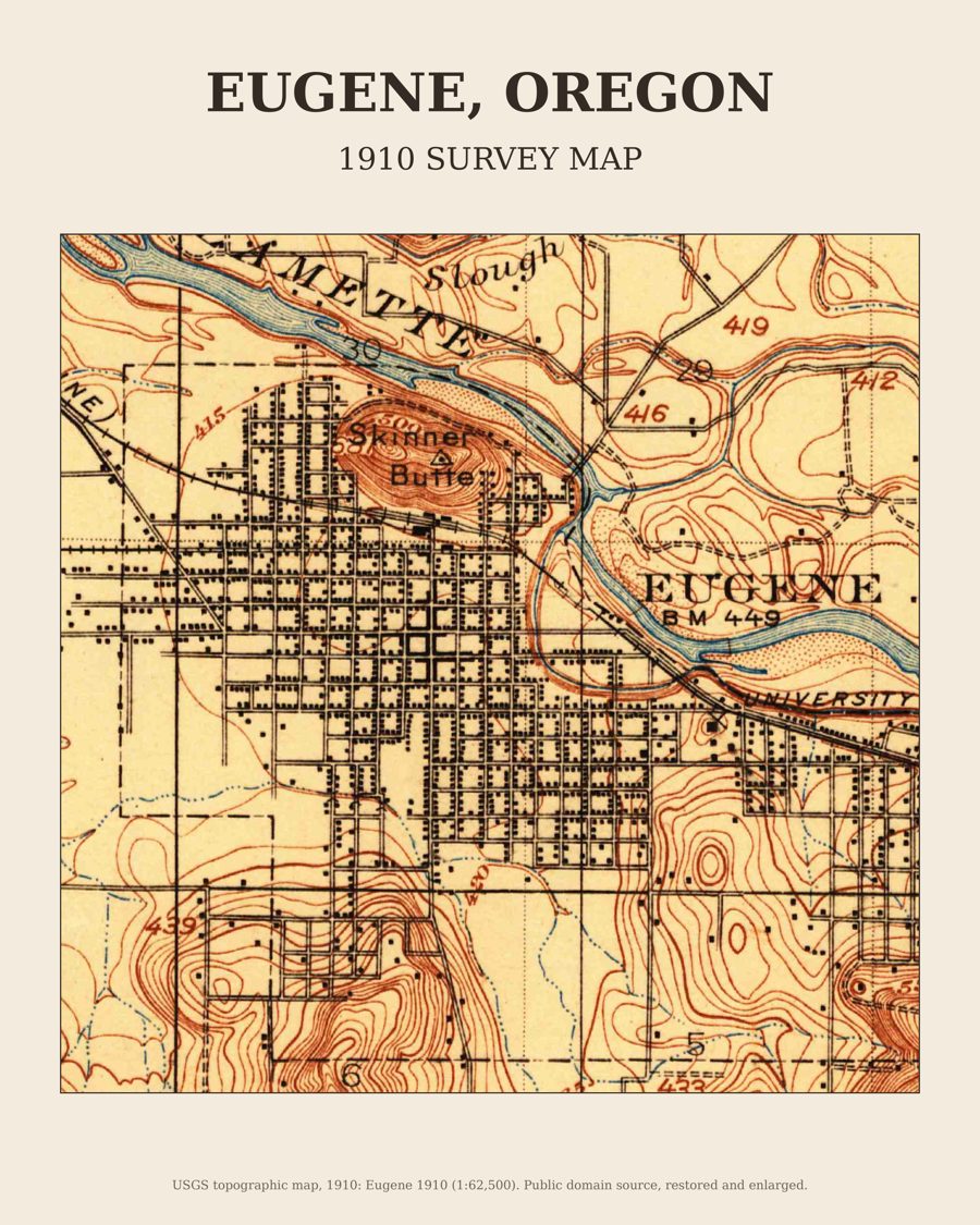 Eugene, Oregon on the 1910 USGS topographic map