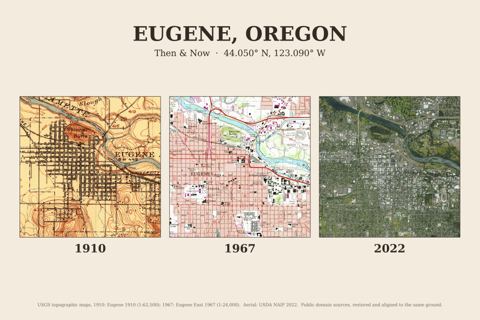 Eugene, Oregon then and now map