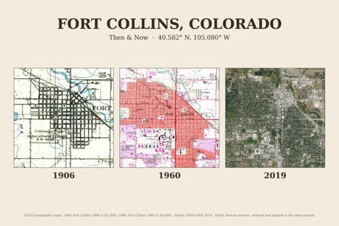 Fort Collins, Colorado then and now map