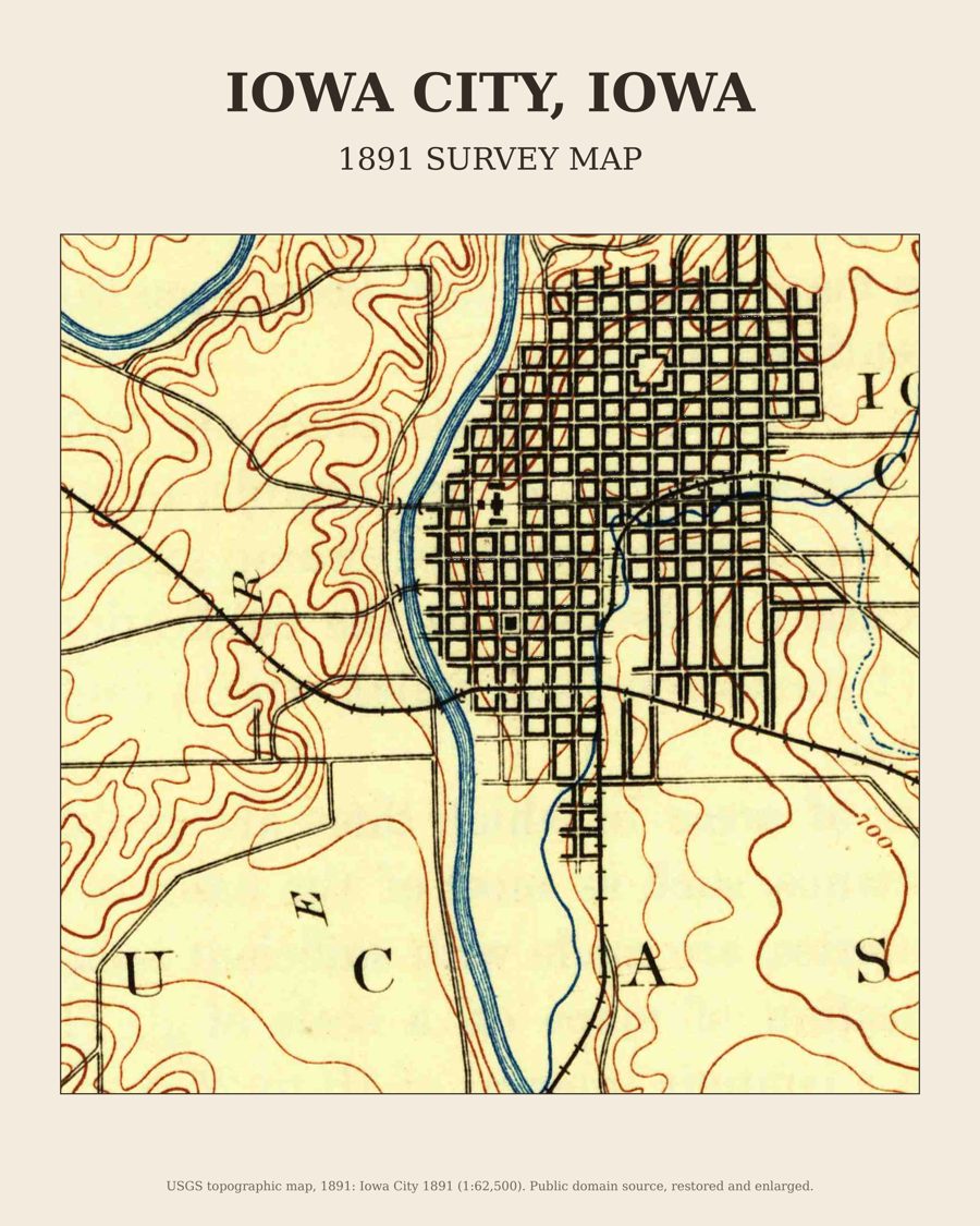 Iowa City, Iowa on the 1891 USGS topographic map