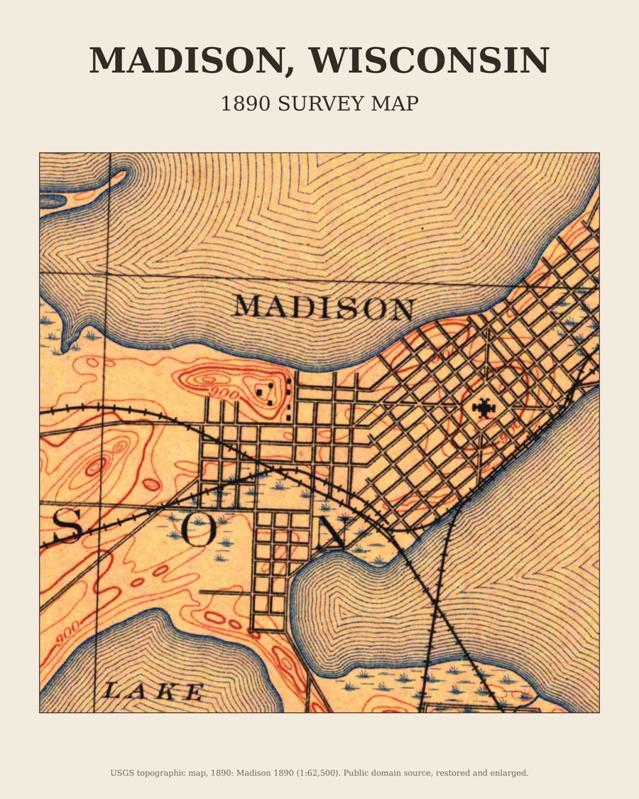 Madison, Wisconsin on the 1890 USGS topographic map