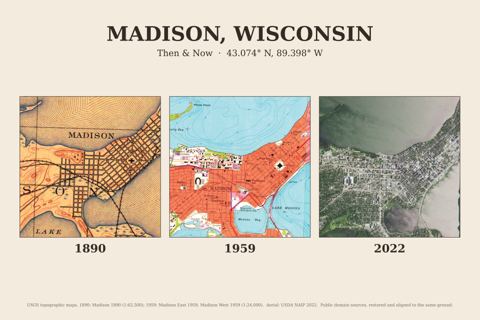 Madison, Wisconsin then and now map
