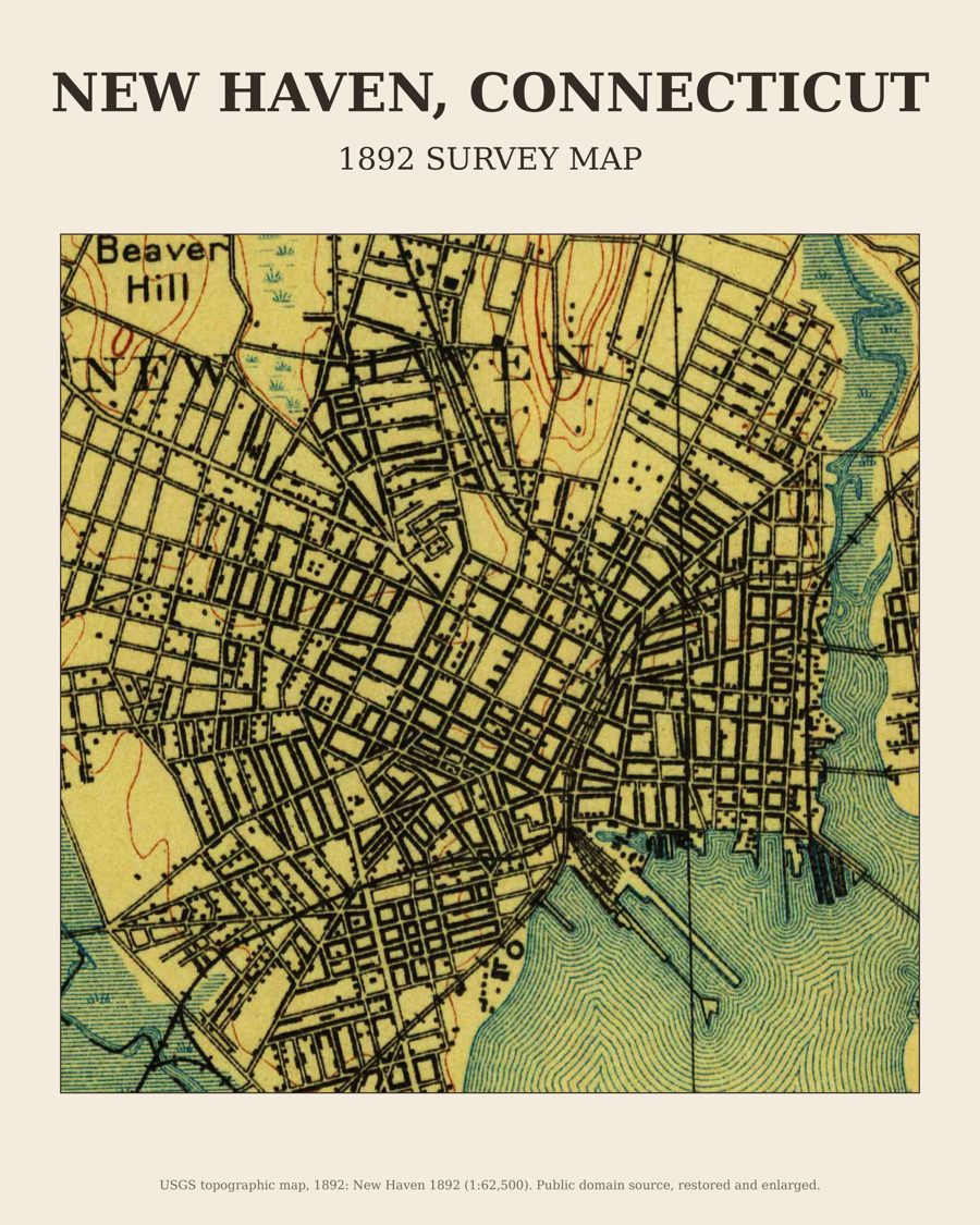 New Haven, Connecticut on the 1892 USGS topographic map