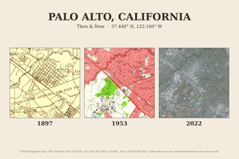 Palo Alto, California then and now map