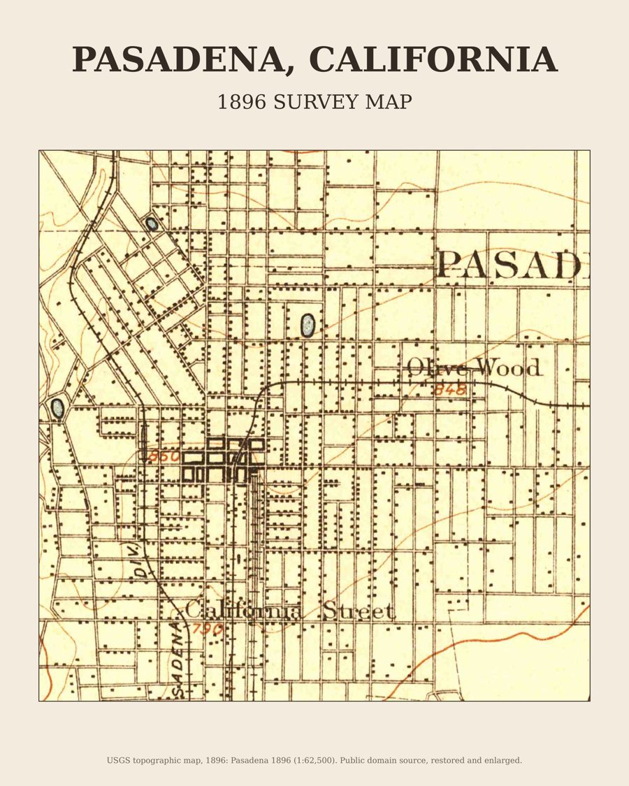 Pasadena, California on the 1896 USGS topographic map