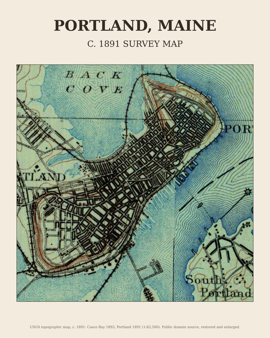 Portland, Maine on the c. 1891 USGS topographic map