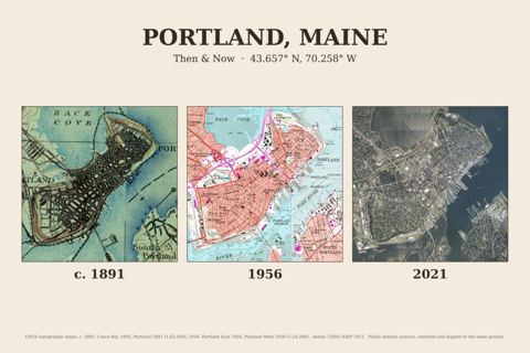Portland, Maine then and now map